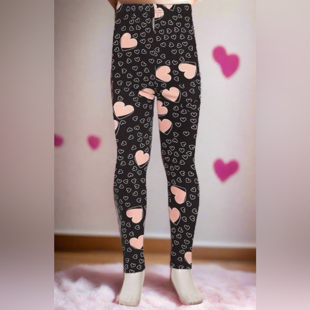 💗Small NEW Girls Valentines Day Heart Leggings, Kids Soft Yoga Pants